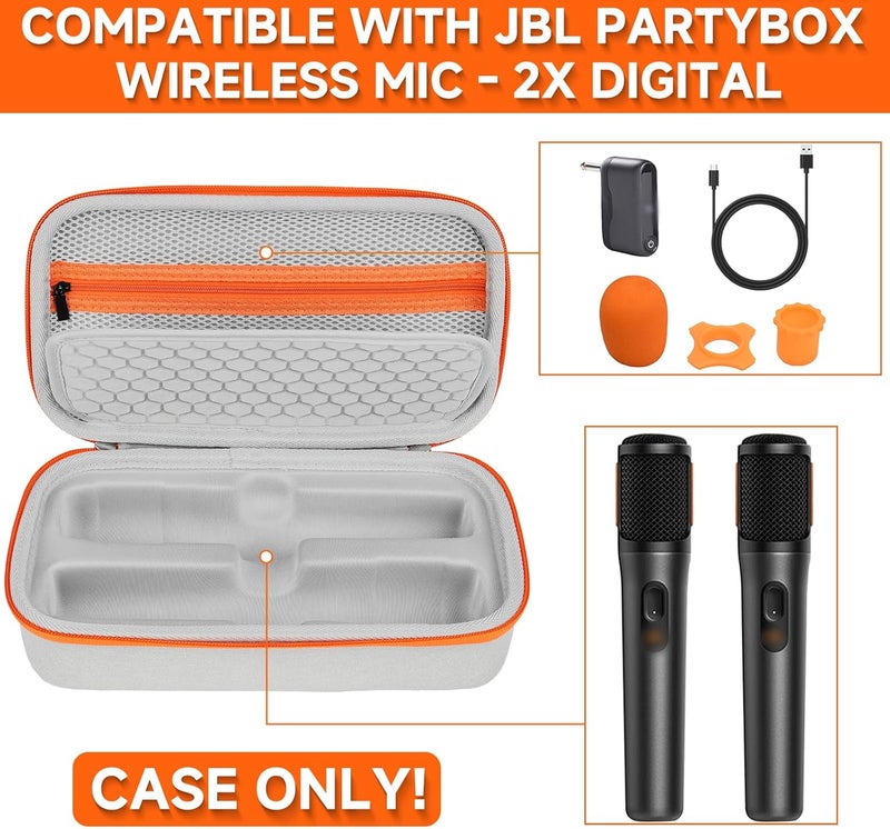 LEFORZ Wireless Microphone Case Compatible with JBL PartyBox Wireless Mic - 2X Digital Wireless Microphones,Protable Mic Travel Bag Storage Box for Receivers,Adapters,AA Batteries,Charger,Grey(Box Only) - Image 3